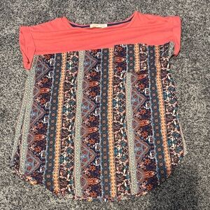 Rewind Coral and Navy Short Sleeve Top